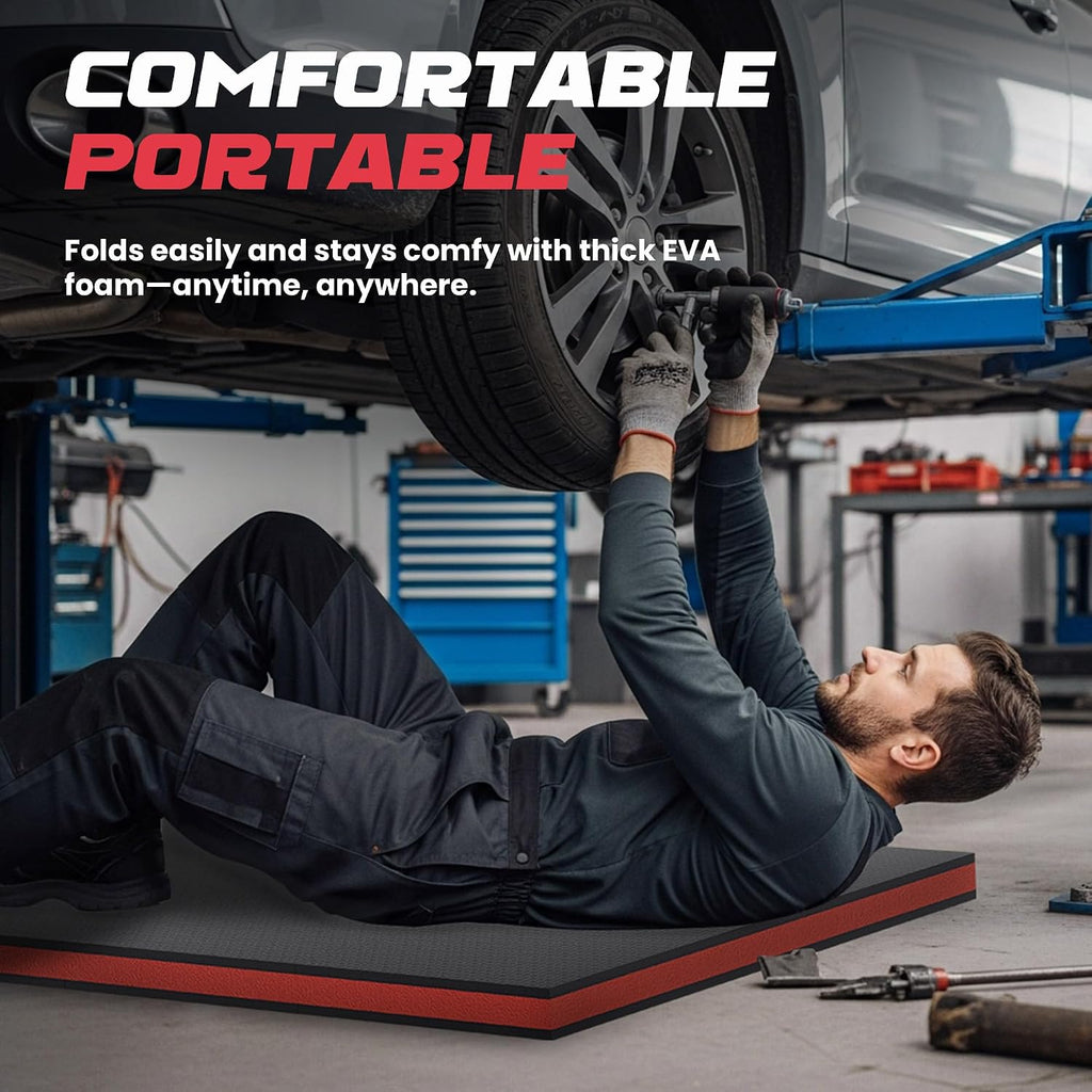 Foldable EVA Utility Mat with Handle & Strap, 47" × 15.8" High Density EVA Foam Kneeling Pad for Garage Work, Workshop Repair, Yard Tasks, Gardening